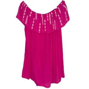 Cherokee Pink Off-Shoulder Embroidered Accent Gauzy Top size XL
